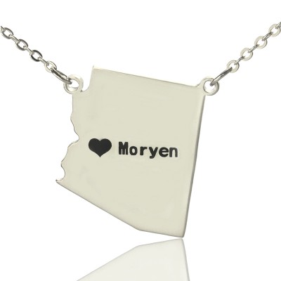 Arizona State Shaped Necklaces With Heart Name Silver - The Handmade ™