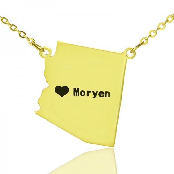 Arizona State Shaped Necklaces With Heart Name Gold - The Handmade ™