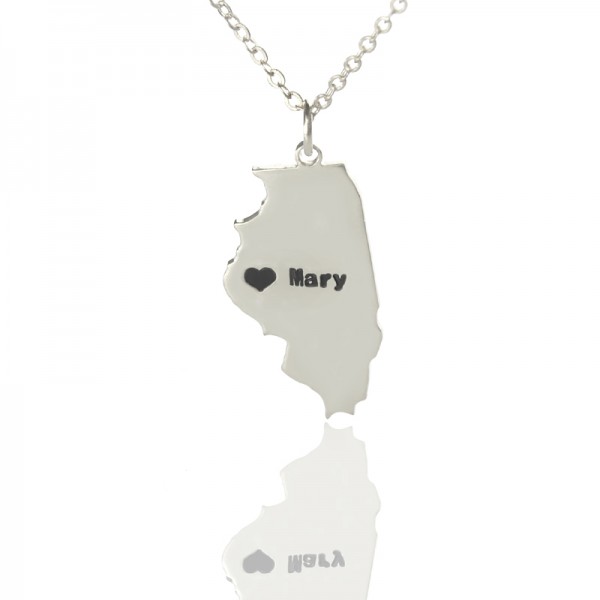 Illinois State Shaped Necklaces With Heart Name Silver - The Handmade ™