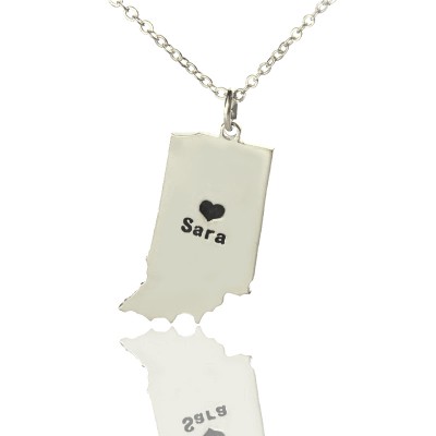 Indiana State Shaped Necklaces With Heart Name Silver - The Handmade ™