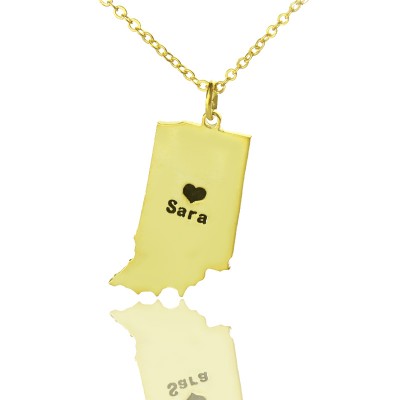 Indiana State Shaped Necklaces With Heart Name Gold - The Handmade ™