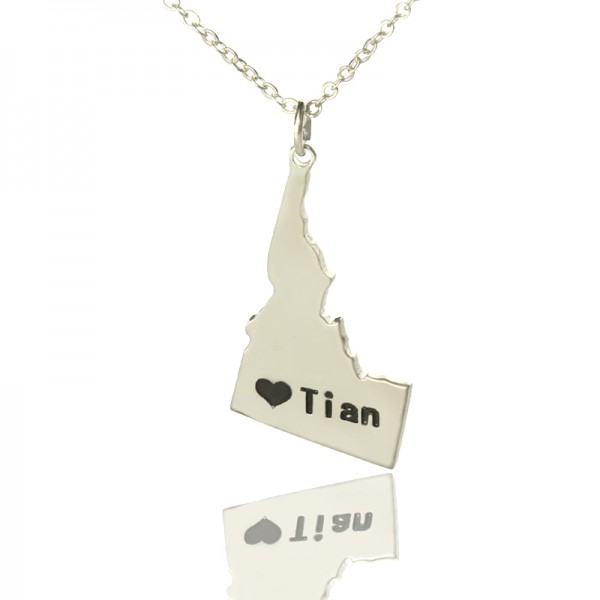 The Idaho State USA Map Necklace With Heart Name Silver - The Handmade ™