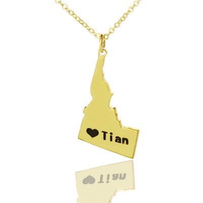The Idaho State USA Map Necklace With Heart Name Gold - The Handmade ™