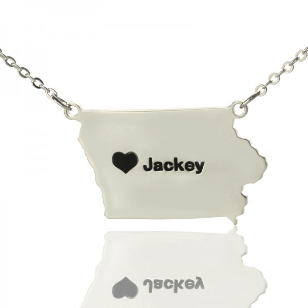 Iowa State USA Map Necklace With Heart Name Silver - The Handmade ™