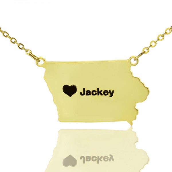 Iowa State USA Map Necklace With Heart Name Gold - The Handmade ™