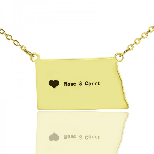 ND State USA Map Necklace With Heart Name Gold - The Handmade ™