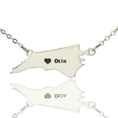 NC State USA Map Necklace With Heart Name Silver - The Handmade ™