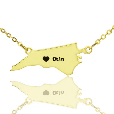 NC State USA Map Necklace With Heart Name Gold - The Handmade ™