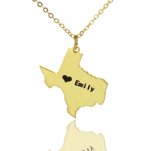Texas State USA Map Necklace With Heart Name Gold - The Handmade ™