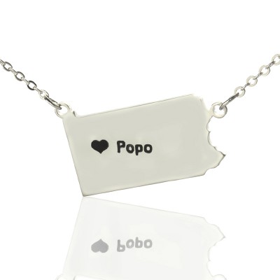 Pennsylvania State USA Map Necklace With Heart Name Silver - The Handmade ™