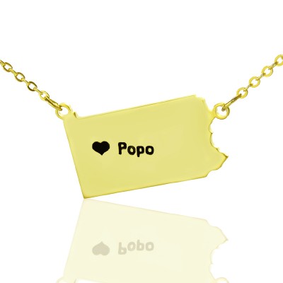 PA State USA Map Necklace With Heart Name Gold - The Handmade ™