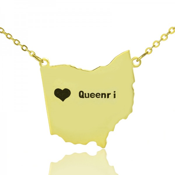 Ohio State USA Map Necklace With Heart Name Gold - The Handmade ™