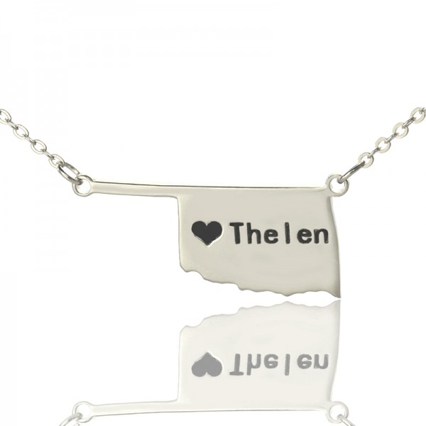 America Oklahoma State USA Map Necklace With Heart Name Silver - The Handmade ™