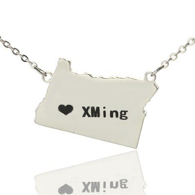 Oregon State USA Map Necklace With Heart Name Silver - The Handmade ™