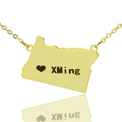 Oregon State USA Map Necklace With Heart Name Gold - The Handmade ™