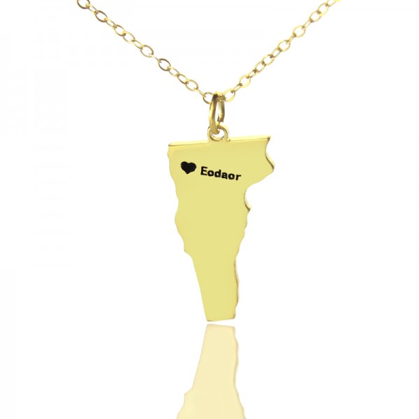 Vermont State USA Map Necklace With Heart Name Gold - The Handmade ™