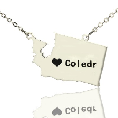Washington State USA Map Necklace With Heart Name Silver - The Handmade ™
