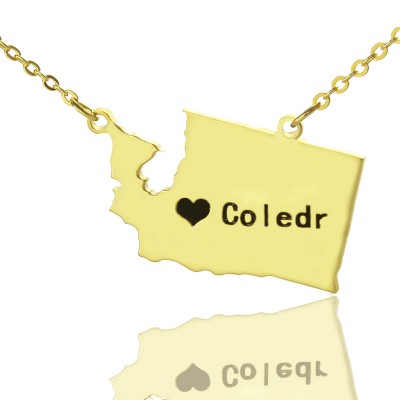 Washington State USA Map Necklace With Heart Name Gold - The Handmade ™