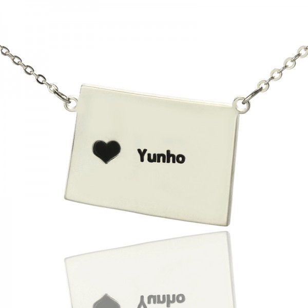 Wyoming State Shaped Map Necklaces With Heart Name Silver - The Handmade ™