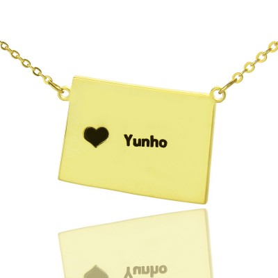 Wyoming State Shaped Map Necklaces With Heart Name Gold - The Handmade ™