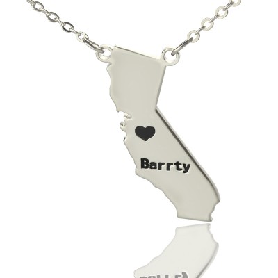 California State Shaped Necklaces With Heart Name Silver - The Handmade ™