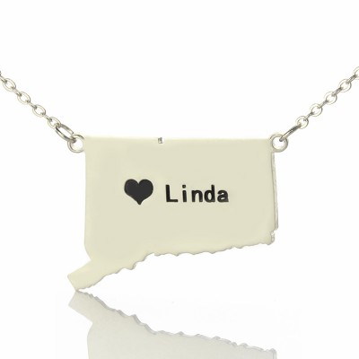 Connecticut State Shaped Necklaces With Heart Name Silver - The Handmade ™