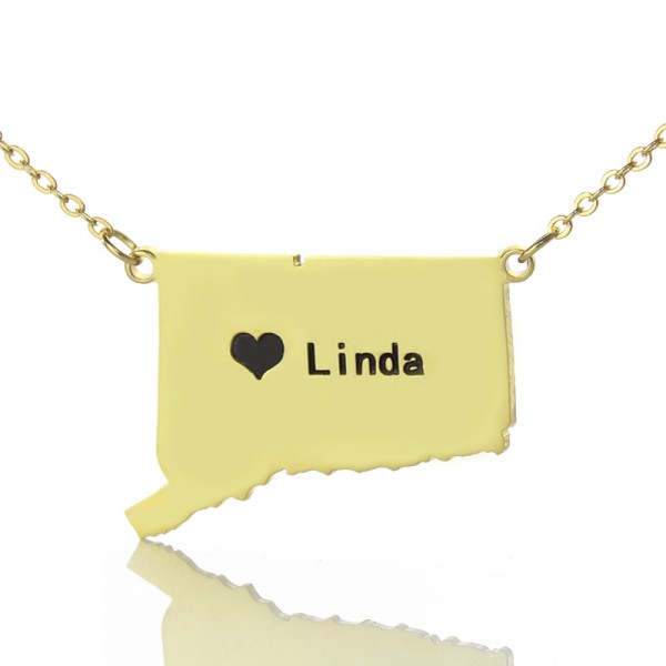 Connecticut State Shaped Necklaces With Heart Name Gold Plate - The Handmade ™