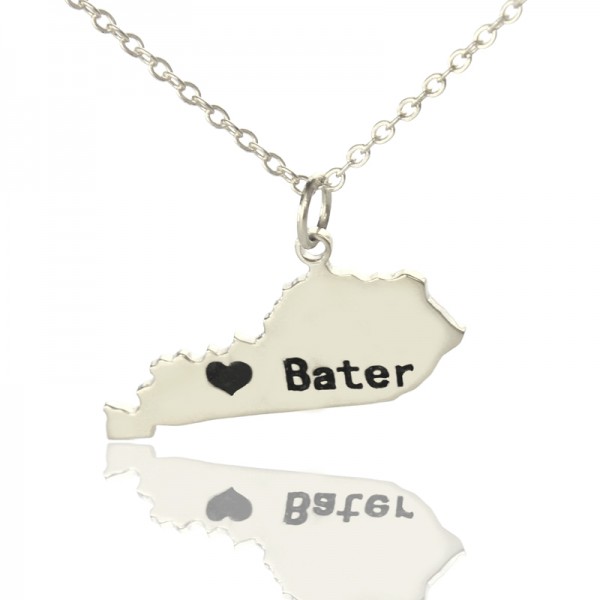 Kentucky State Shaped Necklaces With Heart Name Silver - The Handmade ™
