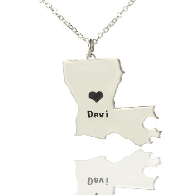 Louisiana State Shaped Necklaces With Heart Name Silver - The Handmade ™