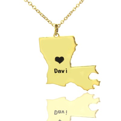 Louisiana State Shaped Necklaces With Heart Name Gold - The Handmade ™