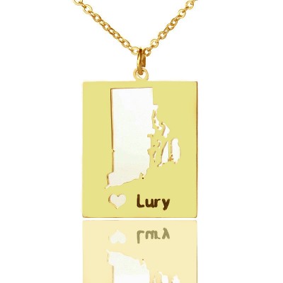 Personalised Rhode State Dog Tag With Heart Name Gold - The Handmade ™