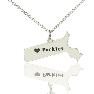 Massachusetts State Shaped Necklaces With Heart Name Silver - The Handmade ™