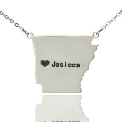 AR State USA Map Necklace With Heart Name Silver - The Handmade ™