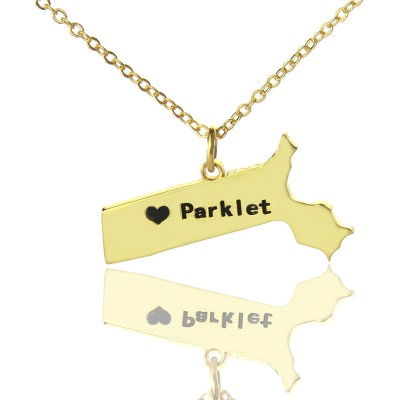 Massachusetts State Shaped Necklaces With Heart Name Gold - The Handmade ™
