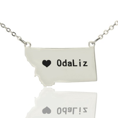 Montana State Shaped Necklaces With Heart Name Silver - The Handmade ™
