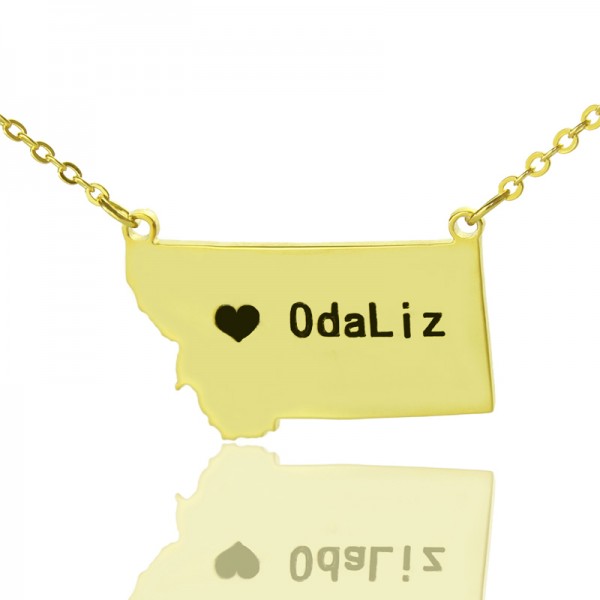 Montana State Shaped Necklaces With Heart Name Gold - The Handmade ™