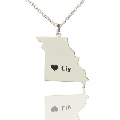 Missouri State Shaped Necklaces With Heart Name Silver - The Handmade ™