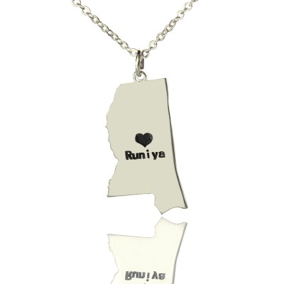 Mississippi State Shaped Necklaces With Heart Name Silver - The Handmade ™