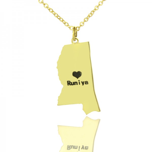 Mississippi State Shaped Necklaces With Heart Name Gold - The Handmade ™