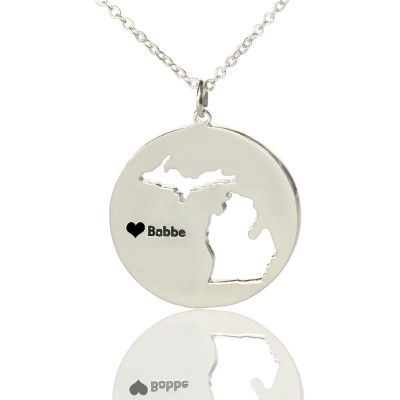 Michigan Disc State Necklaces With Heart Name Silver - The Handmade ™