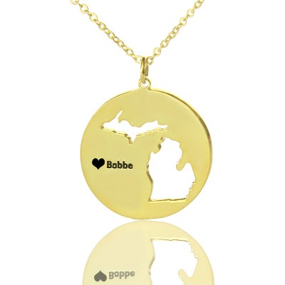Michigan Disc State Necklaces With Heart Name Gold - The Handmade ™