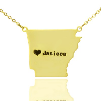 AR State USA Map Necklace With Heart Name Gold - The Handmade ™
