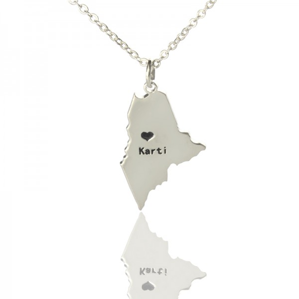 Maine State Shaped Necklaces With Heart Name Silver - The Handmade ™