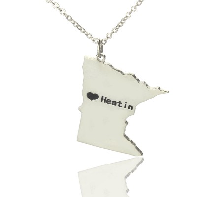 Minnesota State Shaped Necklaces With Heart Name Silver - The Handmade ™
