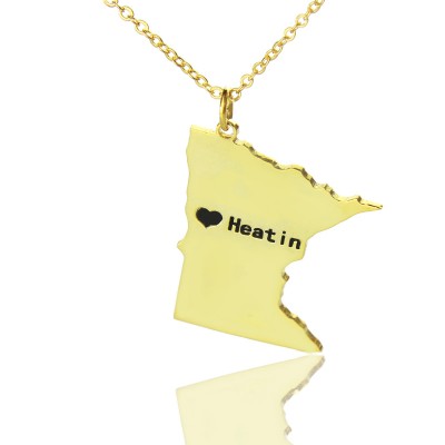 Minnesota State Shaped Necklaces With Heart Name Gold - The Handmade ™