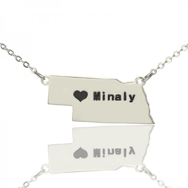 Nebraska State Shaped Necklaces With Heart Name Silver - The Handmade ™