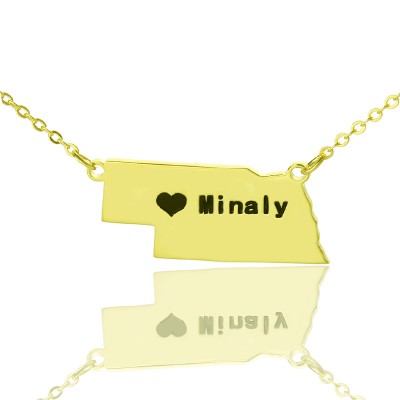 Nebraska State Shaped Necklaces With Heart Name Gold - The Handmade ™