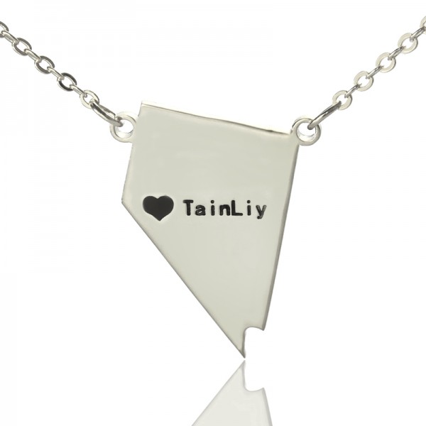 Nevada State Shaped Necklaces With Heart Name Silver - The Handmade ™
