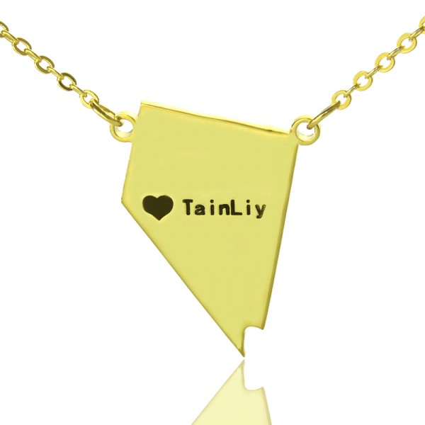 Nevada State Shaped Necklaces With Heart Name Gold - The Handmade ™