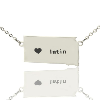 South Dakota State Shaped Necklaces With Heart Name Silver - The Handmade ™